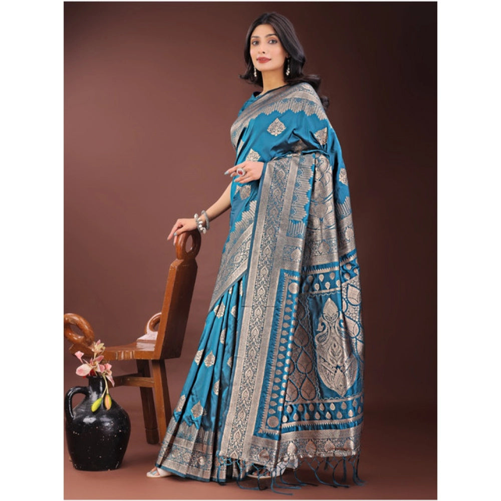 Vaystra Silk Printed Saree With Unstitched Blouse 5.5Mtr – Teal