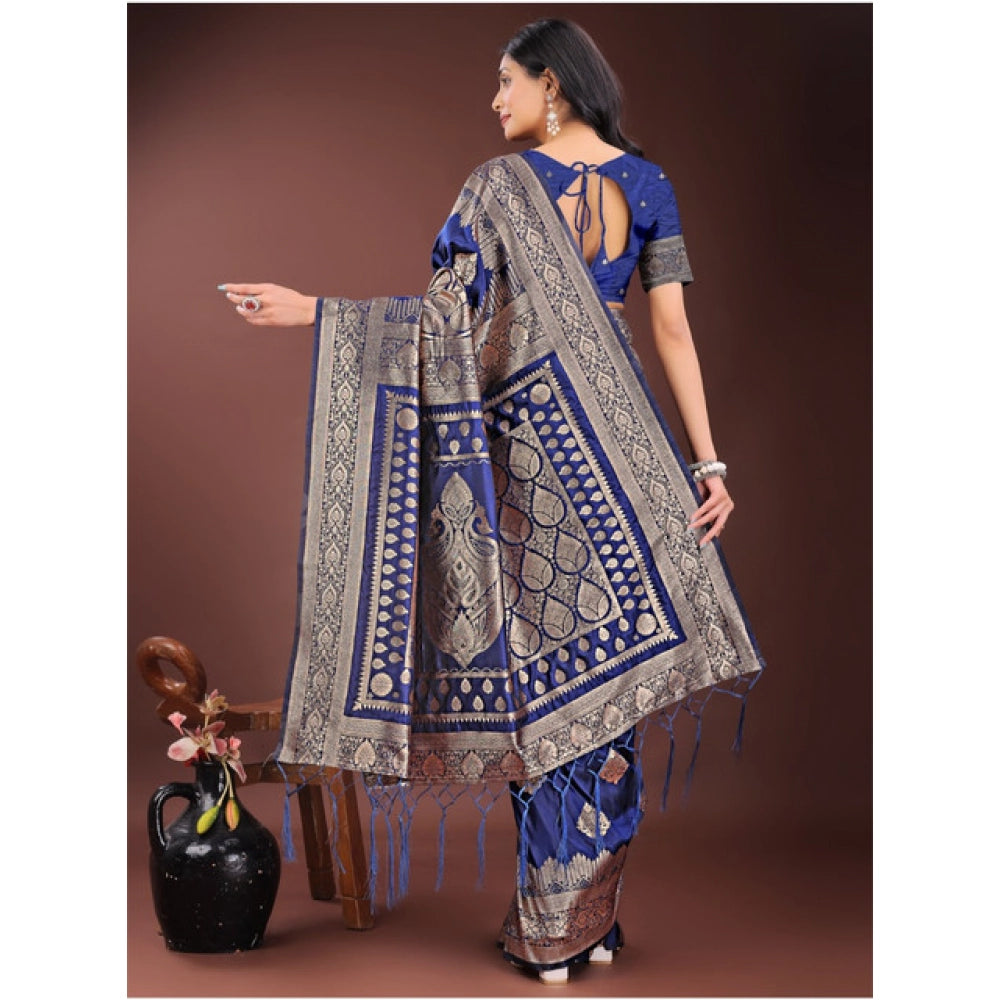 Vaystra Silk Printed Saree With Unstitched Blouse 5.5Mtr – Navy Blue