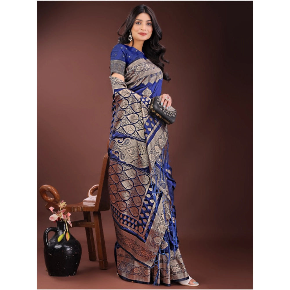 Vaystra Silk Printed Saree With Unstitched Blouse 5.5Mtr – Navy Blue