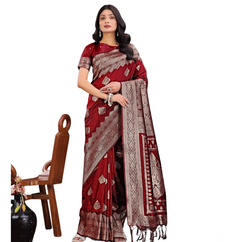 Vaystra Silk Printed Saree With Unstitched Blouse 5.5Mtr – Maroon