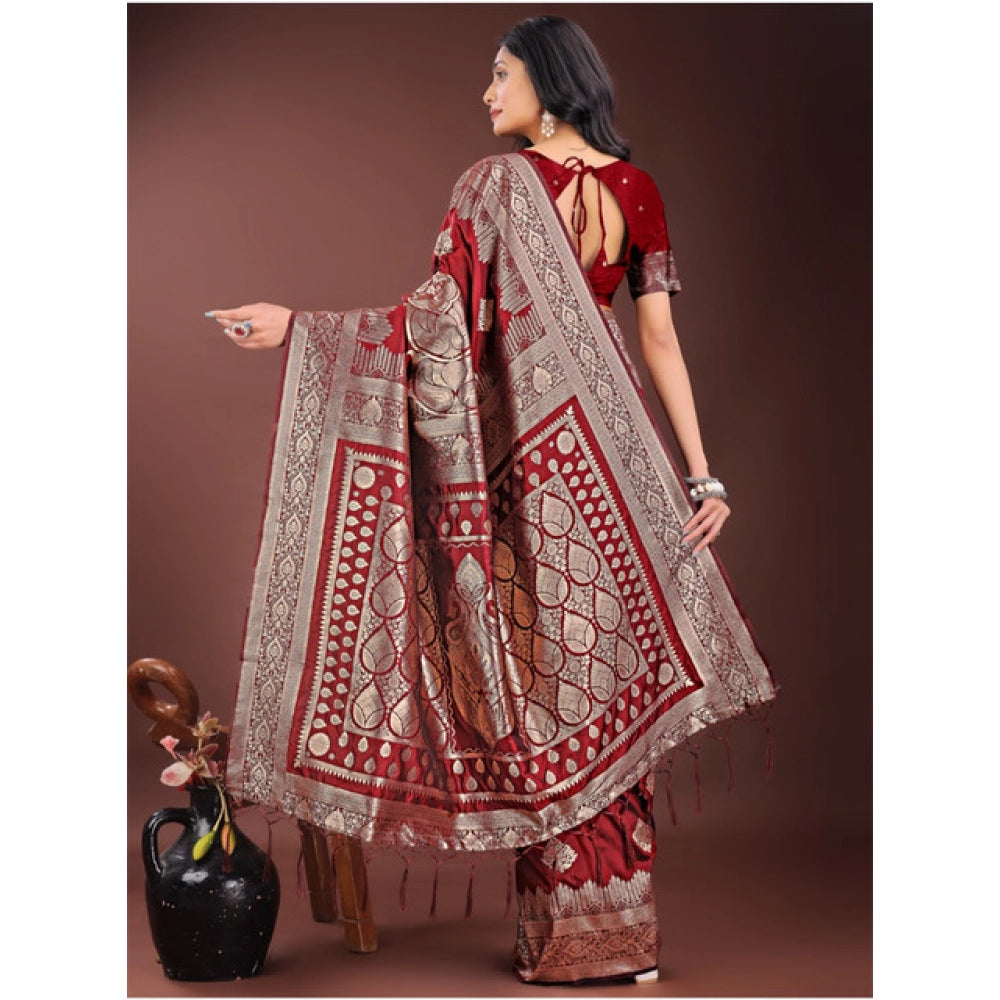 Vaystra Silk Printed Saree With Unstitched Blouse 5.5Mtr – Maroon