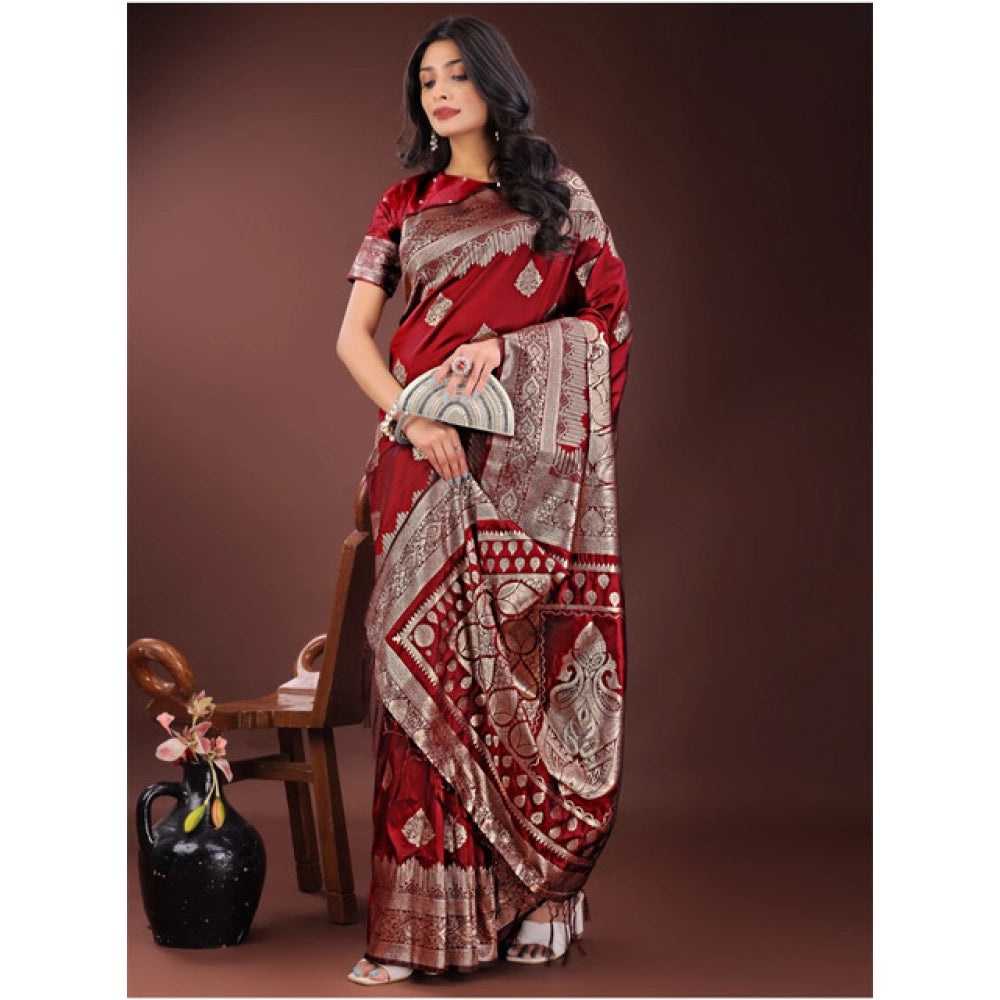 Vaystra Silk Printed Saree With Unstitched Blouse 5.5Mtr – Maroon