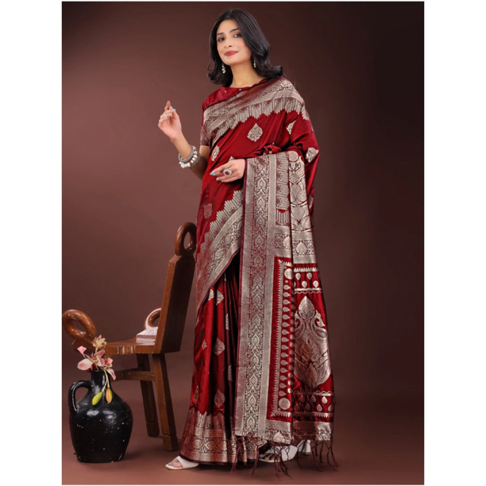Vaystra Silk Printed Saree With Unstitched Blouse 5.5Mtr – Maroon
