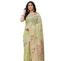 Vaystra Linen Cotton Printed Saree With Unstitched Blouse 5.5Mtr – Light Green