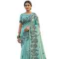 Vaystra Linen Cotton Printed Saree With Unstitched Blouse 5.5Mtr – Sea Green