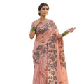 Vaystra Linen Cotton Printed Saree With Unstitched Blouse 5.5Mtr – Peach