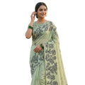 Vaystra Linen Cotton Printed Saree With Unstitched Blouse 5.5Mtr – Light Green