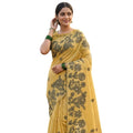 Vaystra Linen Cotton Printed Saree With Unstitched Blouse 5.5Mtr – Yellow
