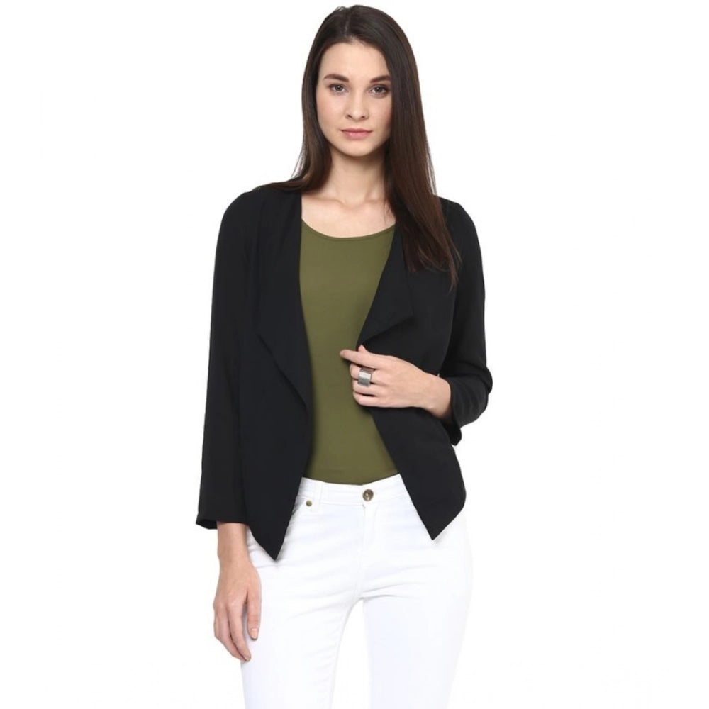 Vaystra Polyester Solid Long Sleeves Blazer – Black