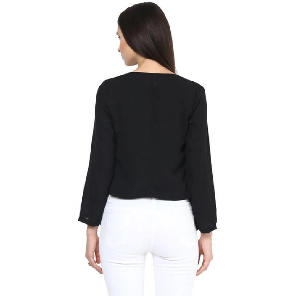 Vaystra Polyester Solid Long Sleeves Blazer – Black