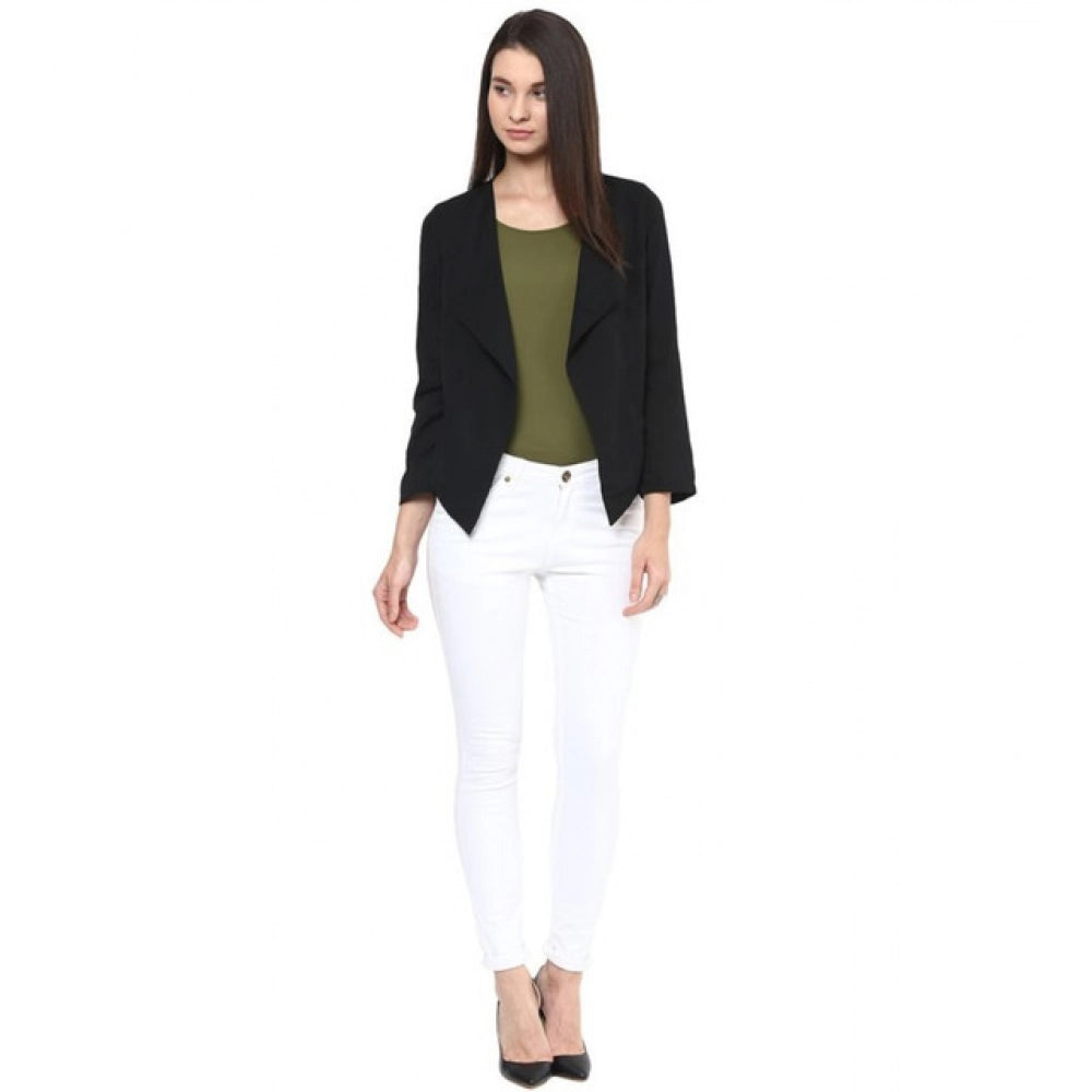 Vaystra Polyester Solid Long Sleeves Blazer – Black