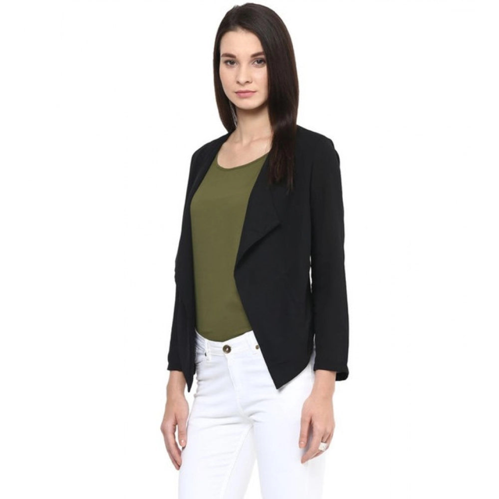 Vaystra Polyester Solid Long Sleeves Blazer – Black