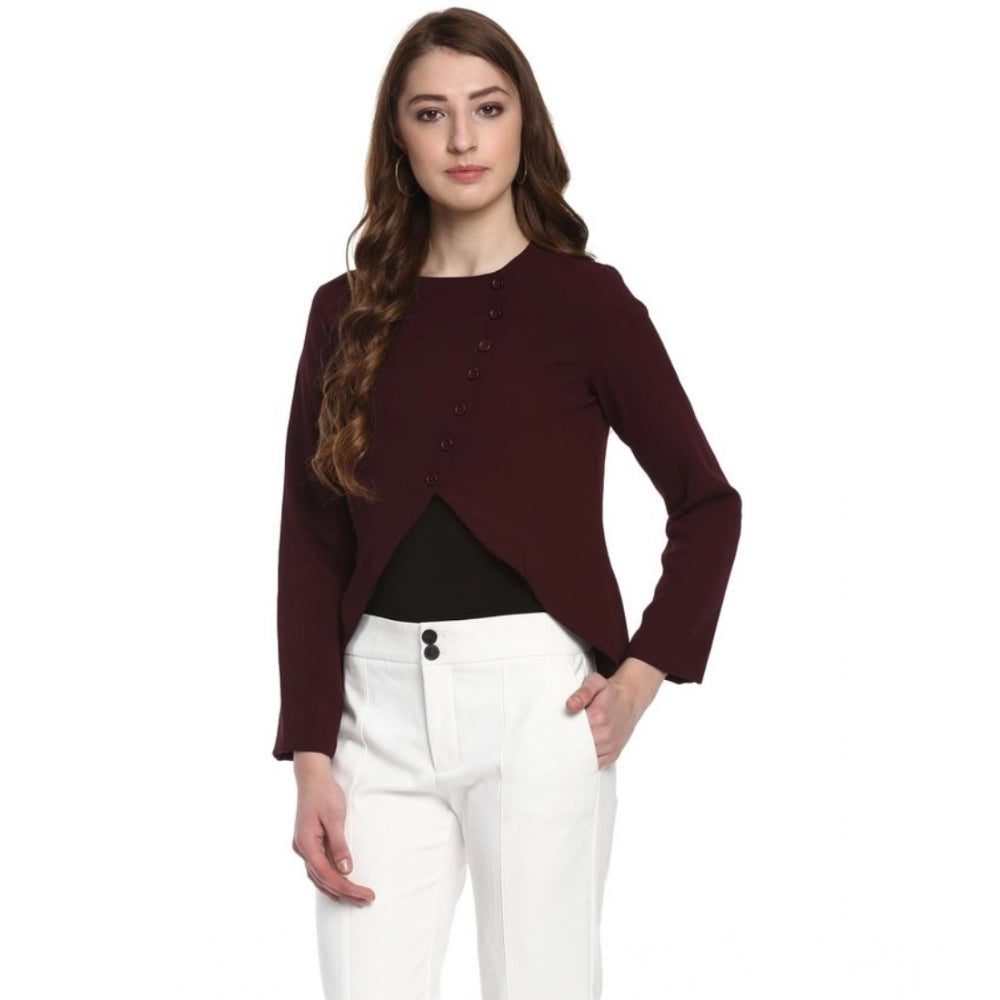 Vaystra Polyester Diagonal Cut Long Sleeves Blazer – Maroon