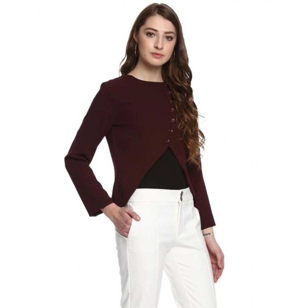 Vaystra Polyester Diagonal Cut Long Sleeves Blazer – Maroon