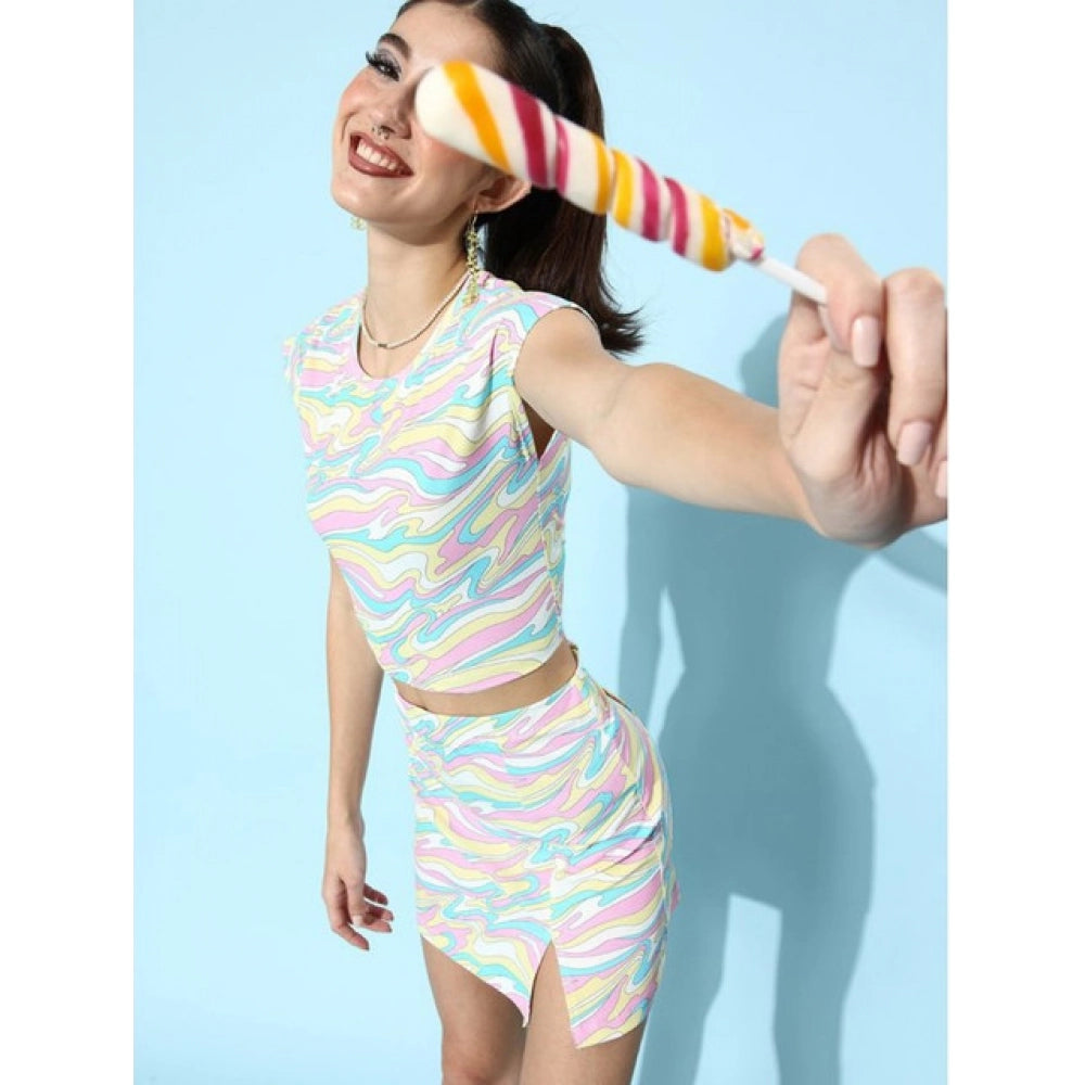 Vaystra Polyester Lycra Printed Cap Sleeve Co-Ord Set – Multicolor