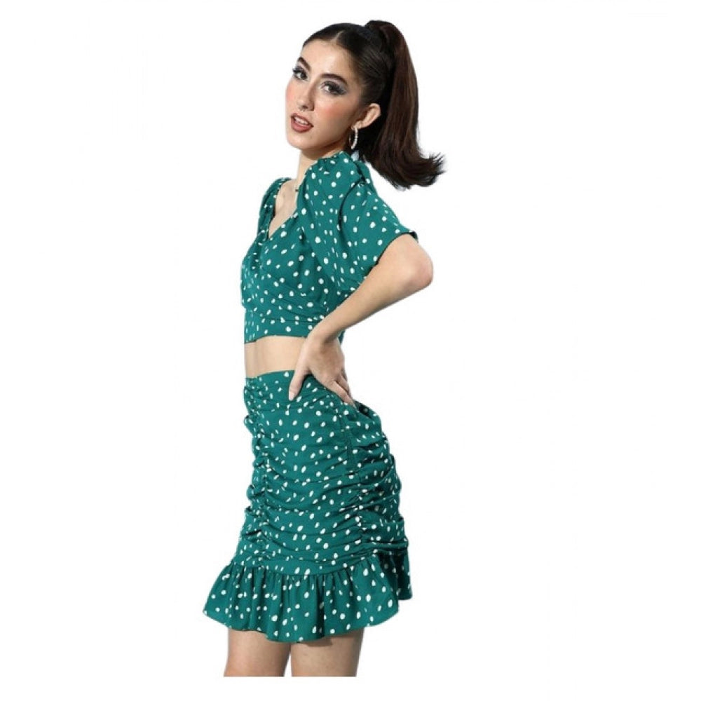 Vaystra Polyester Floral Short Sleeve Co-Ord Set – Green