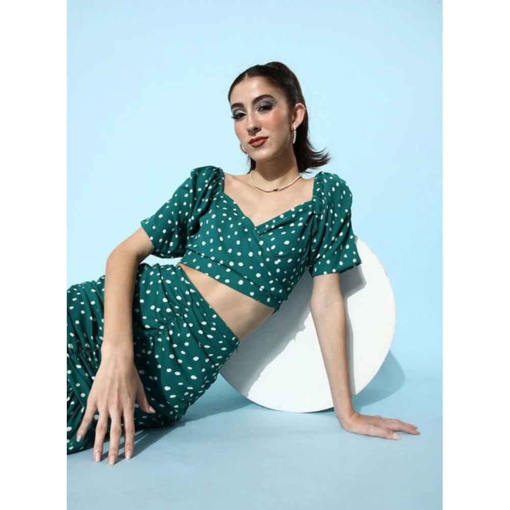 Vaystra Polyester Floral Short Sleeve Co-Ord Set – Green