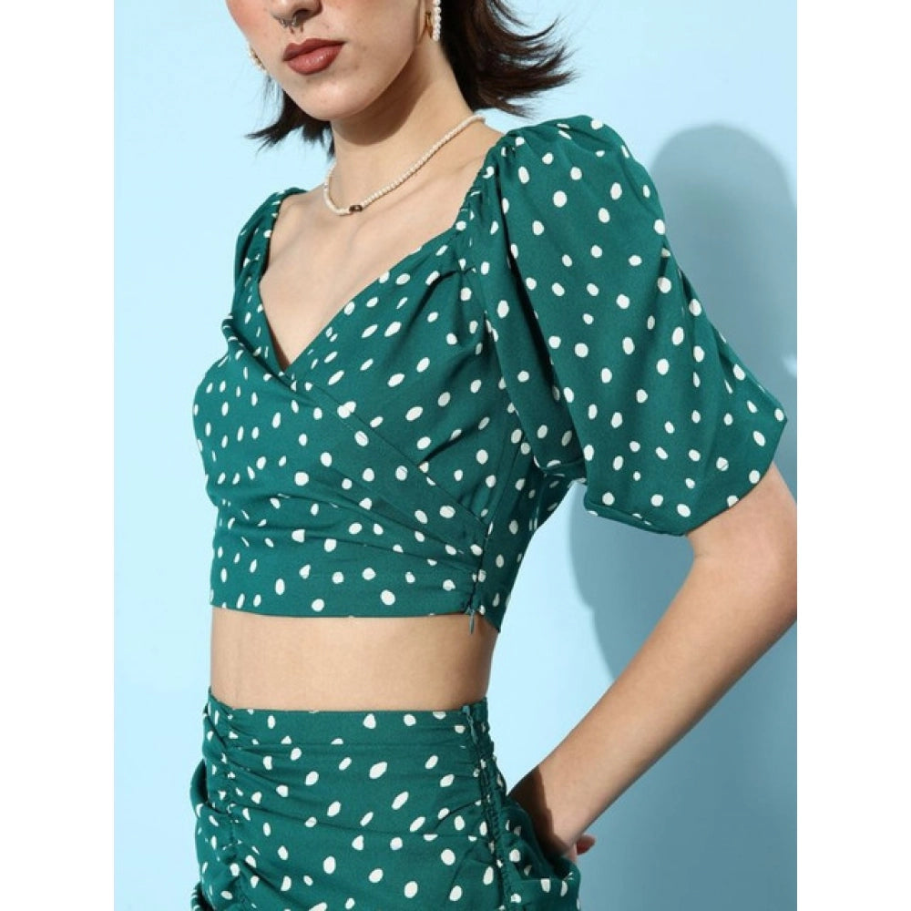 Vaystra Polyester Floral Short Sleeve Co-Ord Set – Green