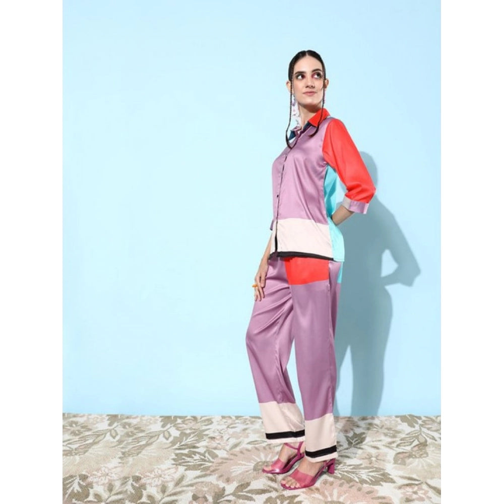 Vaystra Satin Colour Block Long Sleeves Co-Ord Set – Multicolor