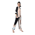 Vaystra Satin Colour Block Long Sleeves Co-Ord Set – Beige-Black