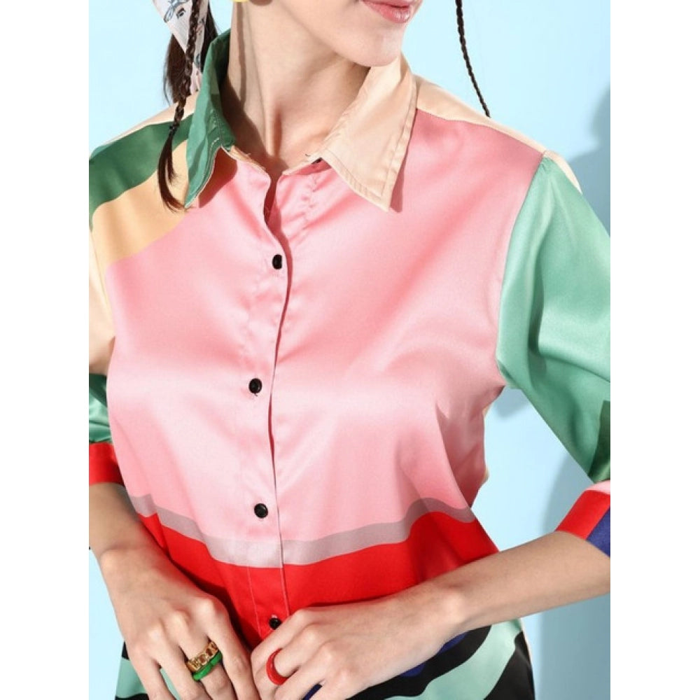 Vaystra Satin Colour Block Long Sleeves Co-Ord Set – Multicolor