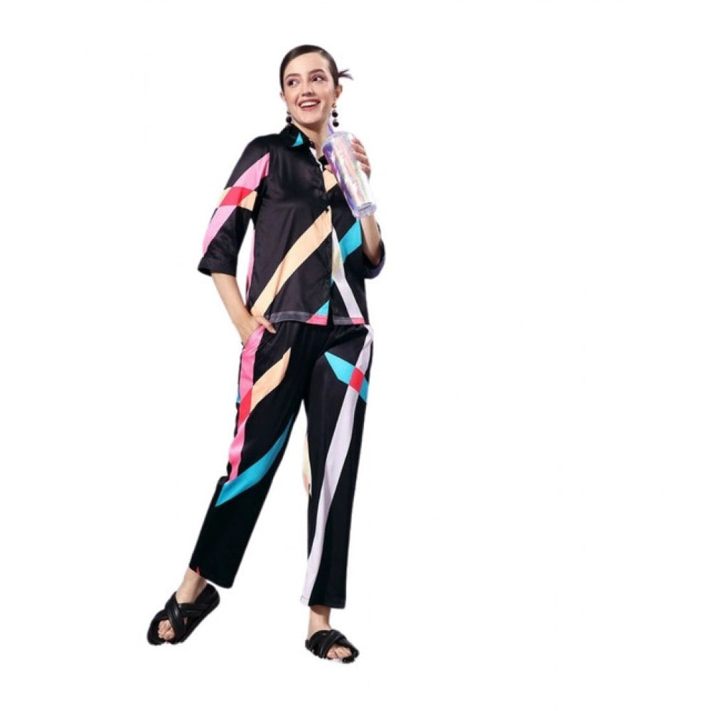 Vaystra Satin Colour Block Long Sleeves Co-Ord Set – Multicolor