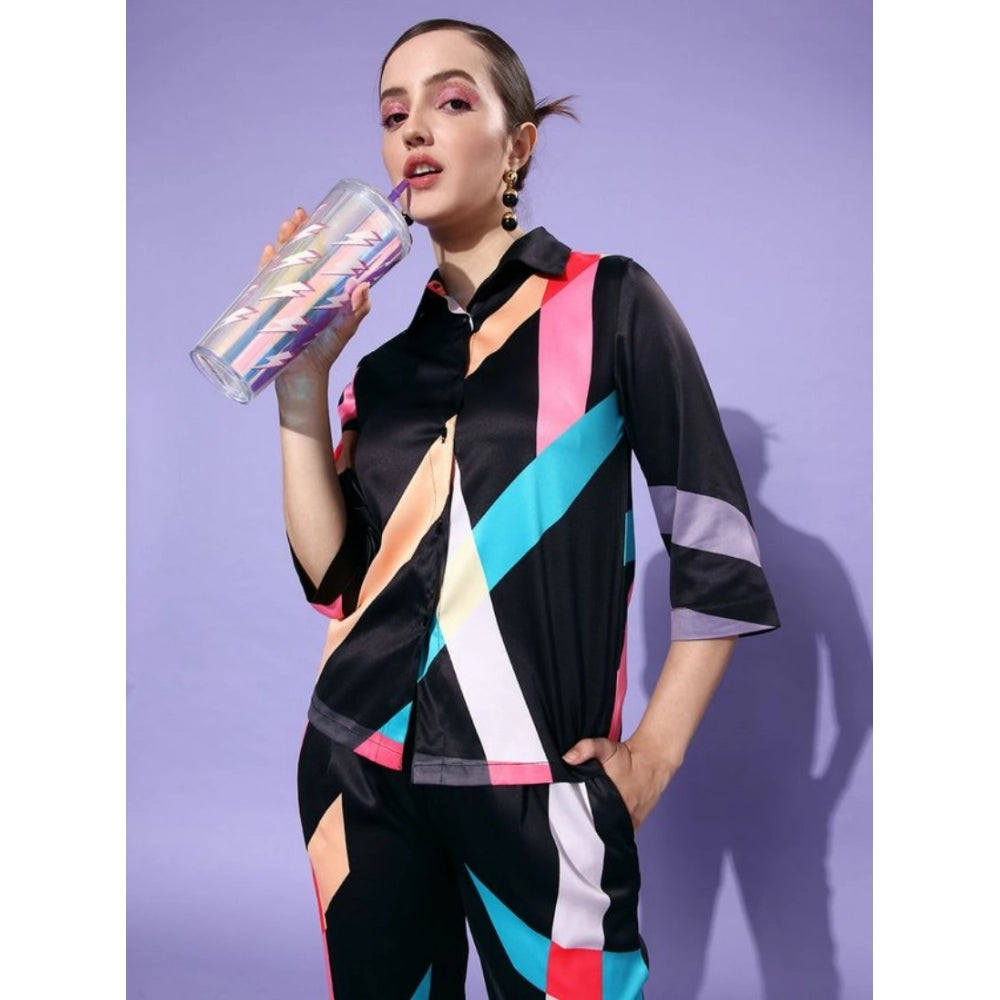Vaystra Satin Colour Block Long Sleeves Co-Ord Set – Multicolor