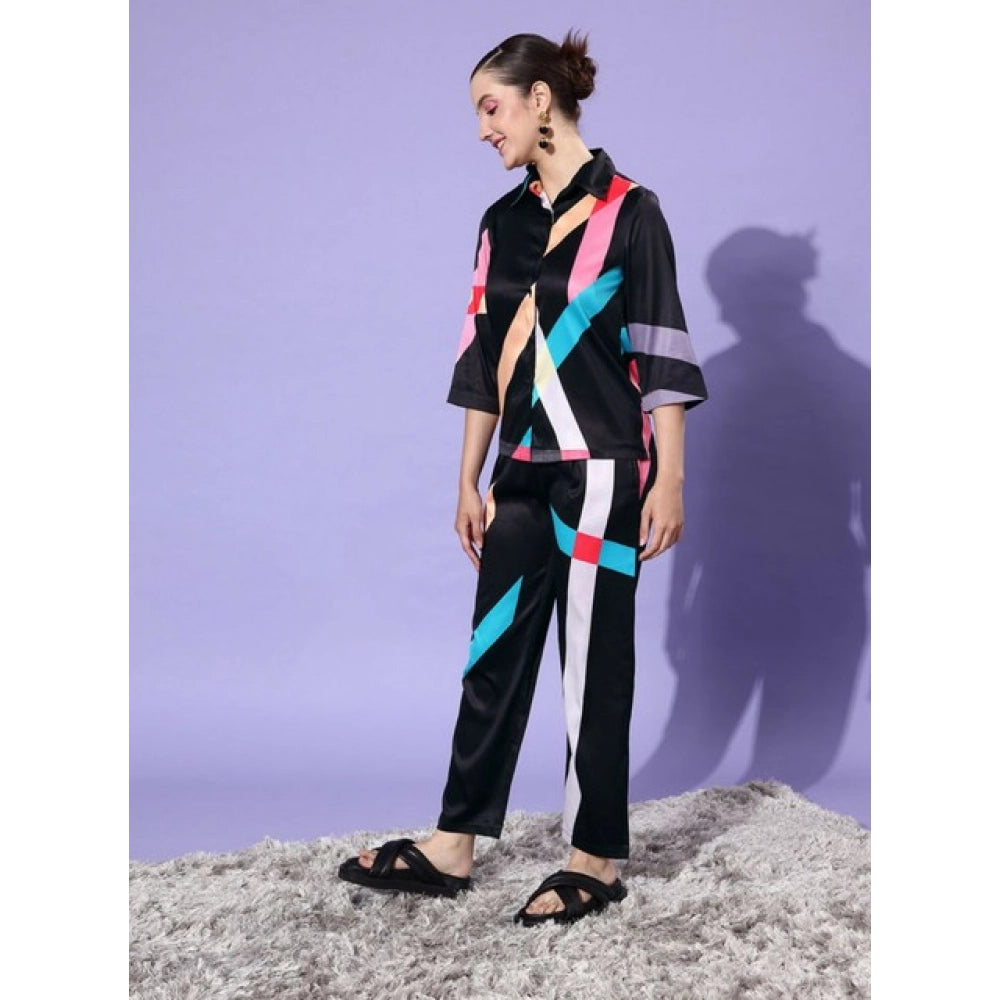 Vaystra Satin Colour Block Long Sleeves Co-Ord Set – Multicolor