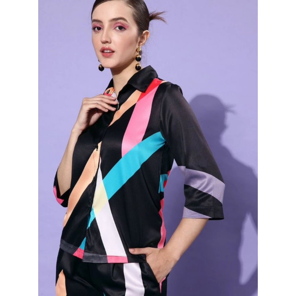Vaystra Satin Colour Block Long Sleeves Co-Ord Set – Multicolor