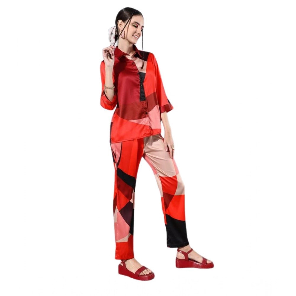 Vaystra Satin Colour Block Long Sleeves Co-Ord Set – Multicolor