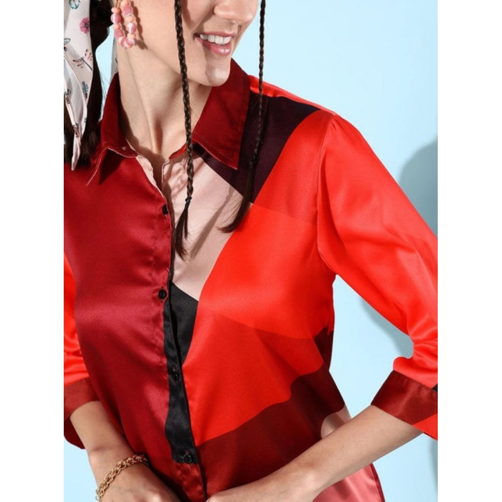 Vaystra Satin Colour Block Long Sleeves Co-Ord Set – Multicolor