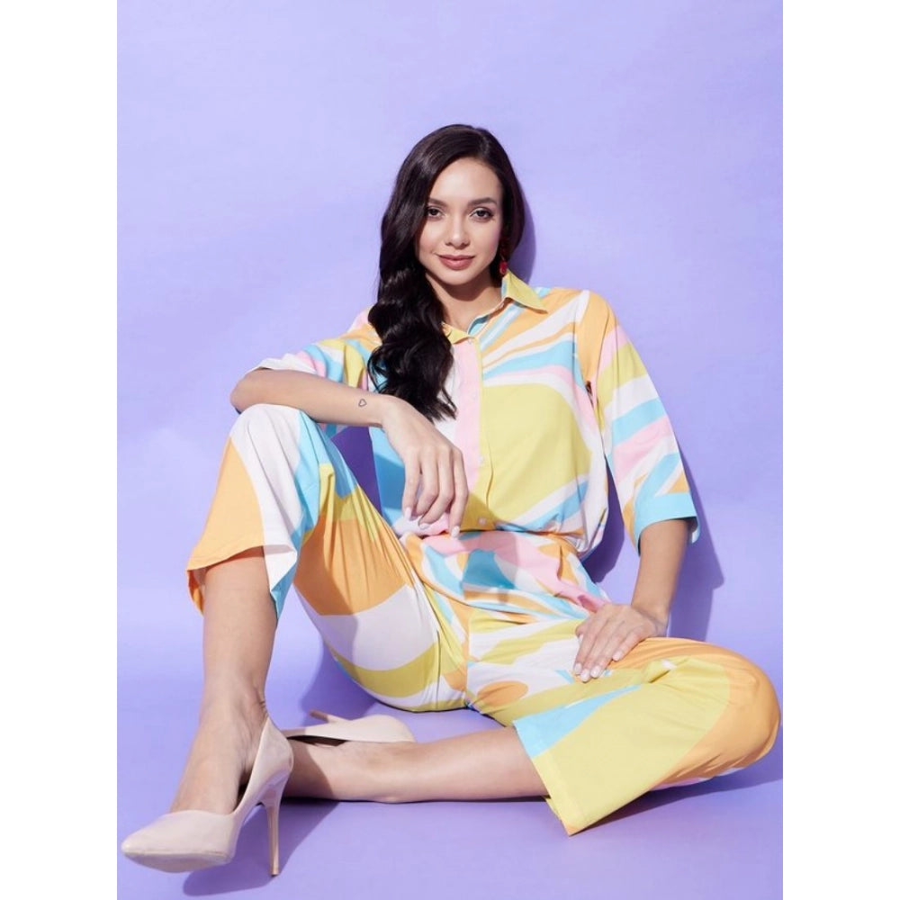 Vaystra Polyester Colour Blocking 3-4th Sleeve Co-Ord Set – Multicolor
