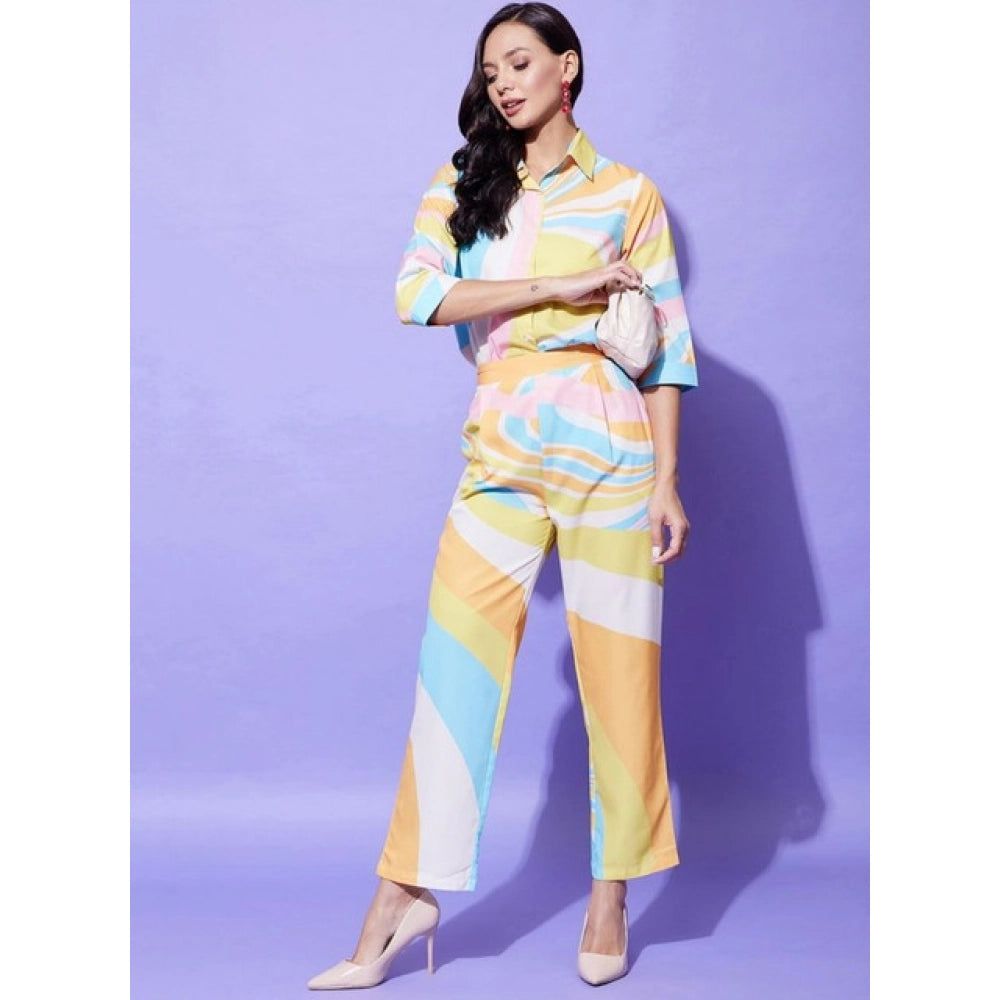Vaystra Polyester Colour Blocking 3-4th Sleeve Co-Ord Set – Multicolor