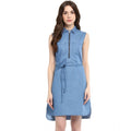 Vaystra Denim Solid Sleeveless Dress – Blue