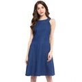 Vaystra Denim Solid Sleeveless Dress – Blue