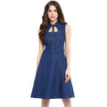 Vaystra Denim Solid Sleeveless Dress – Navy Blue