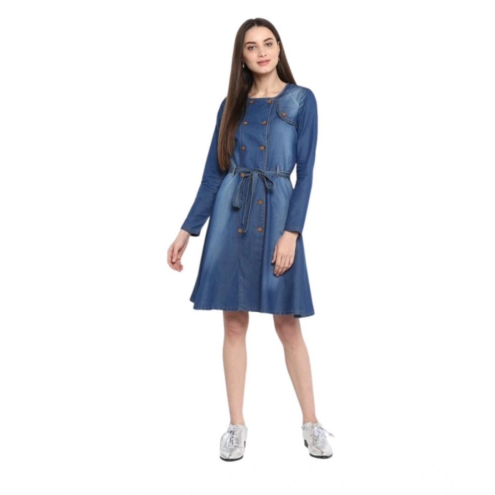 Vaystra Denim Washed Regular Sleeves Dress – Blue
