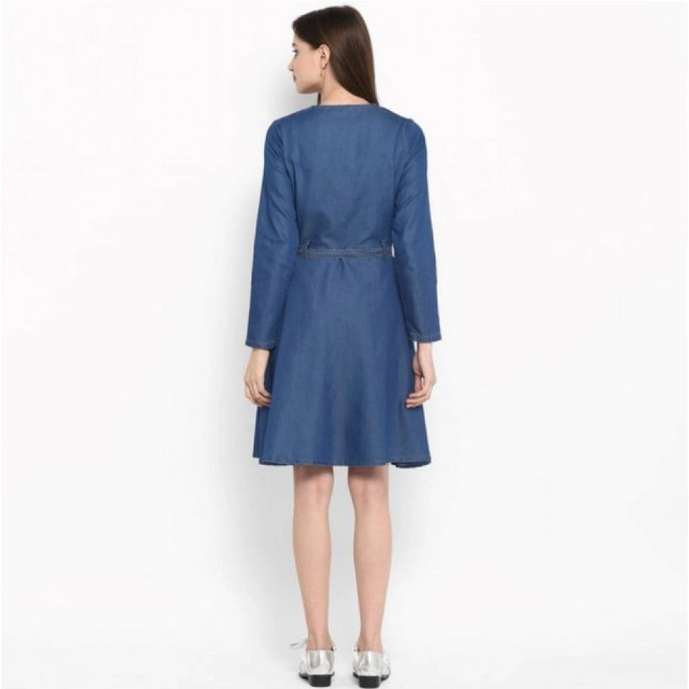 Vaystra Denim Washed Regular Sleeves Dress – Blue