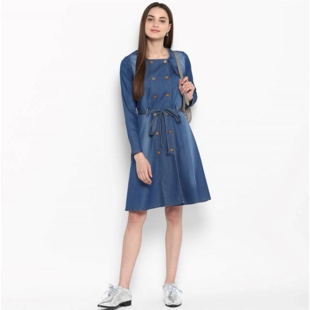 Vaystra Denim Washed Regular Sleeves Dress – Blue