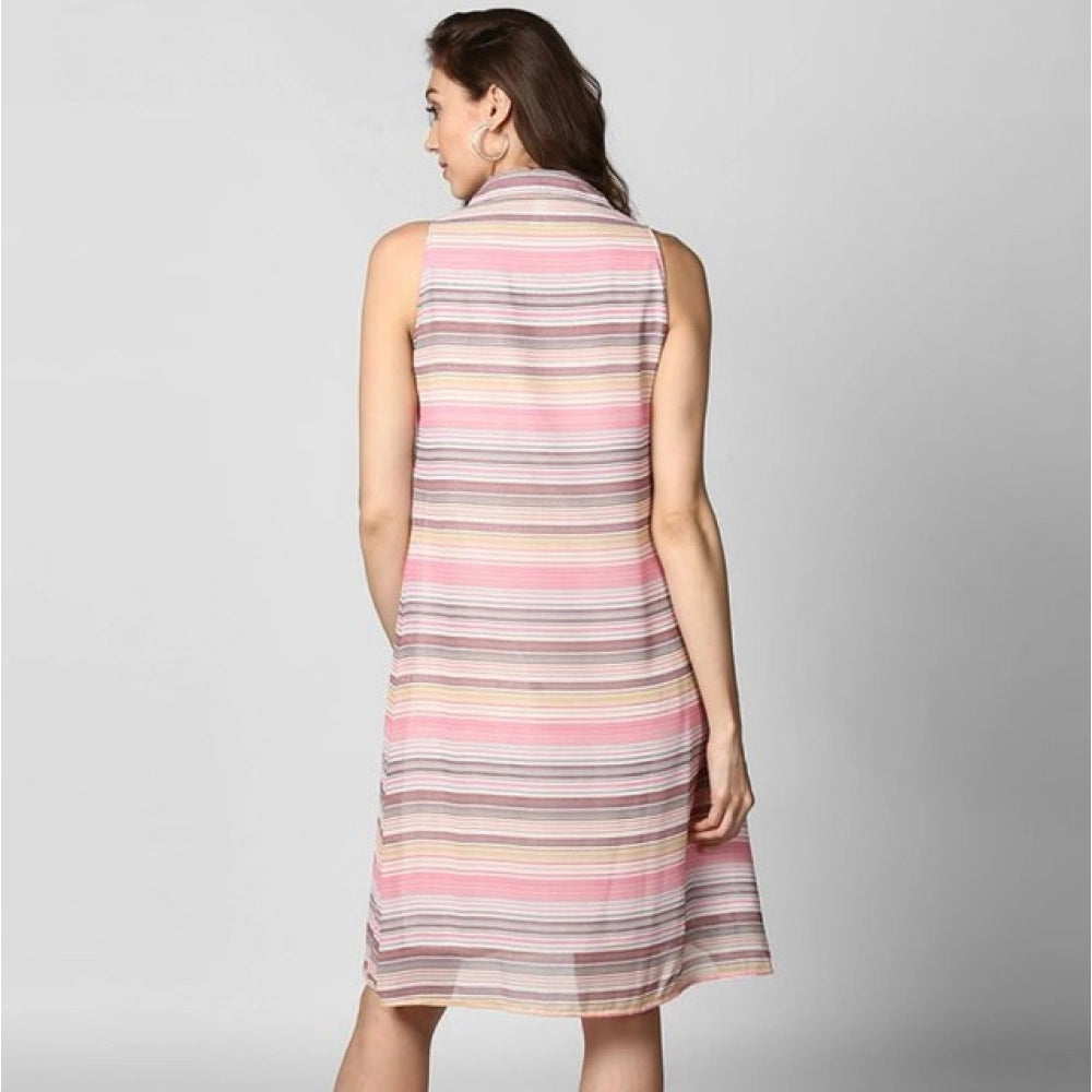 Vaystra Polyester Striped Sleeveless Dress – Pink