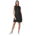 Vaystra Denim Solid Sleeveless Dress – Black