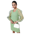 Vaystra Organza And Polyester Lycra Solid Long Sleeves Dress – Green