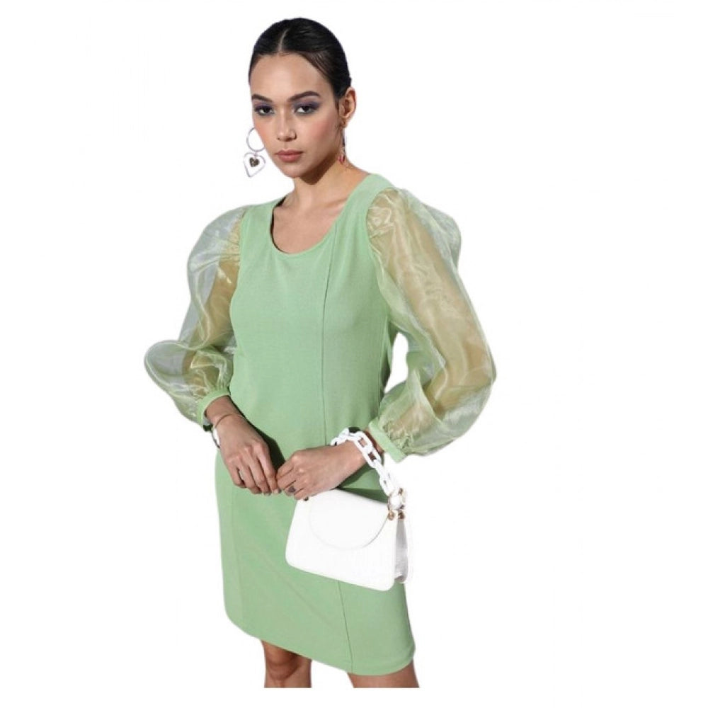 Vaystra Organza And Polyester Lycra Solid Long Sleeves Dress – Green