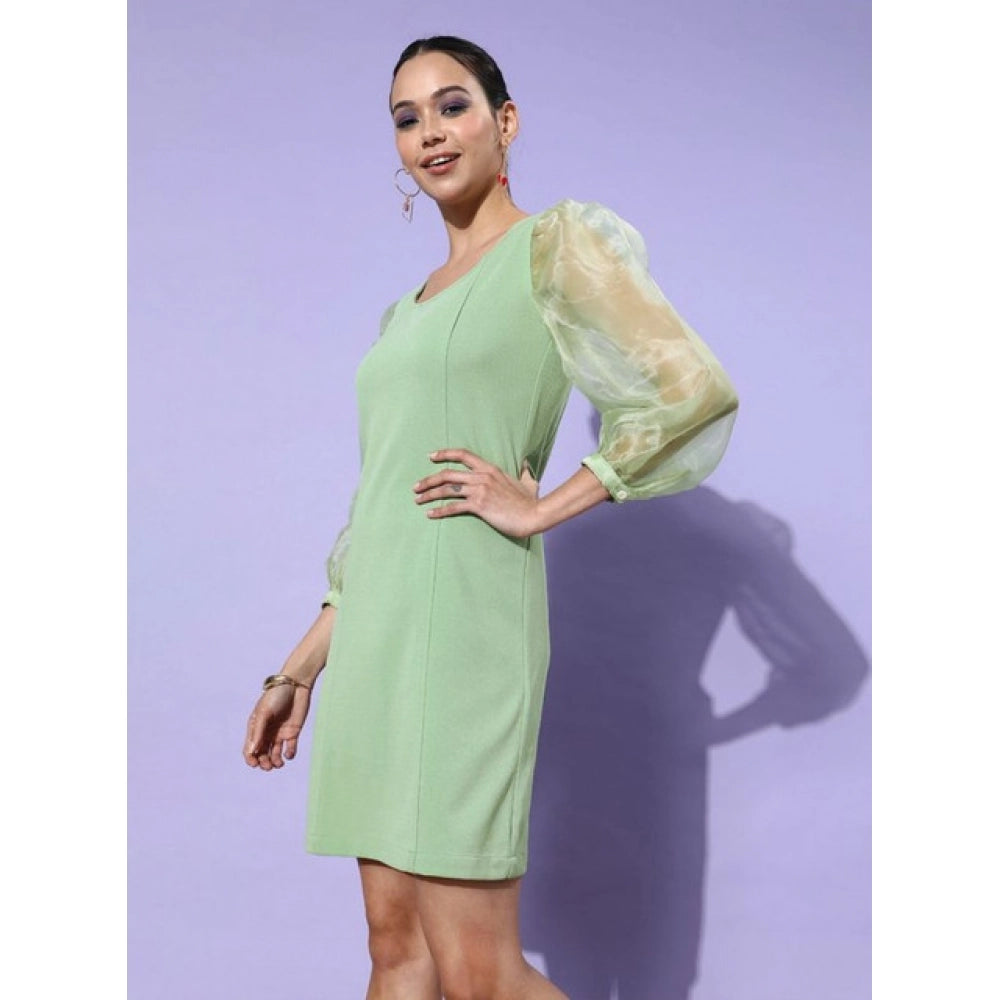 Vaystra Organza And Polyester Lycra Solid Long Sleeves Dress – Green