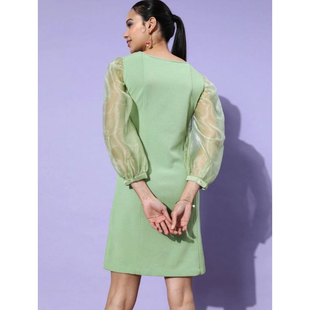 Vaystra Organza And Polyester Lycra Solid Long Sleeves Dress – Green