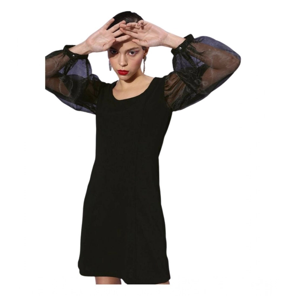 Vaystra Organza And Polyester Lycra Solid Long Sleeves Dress – Black