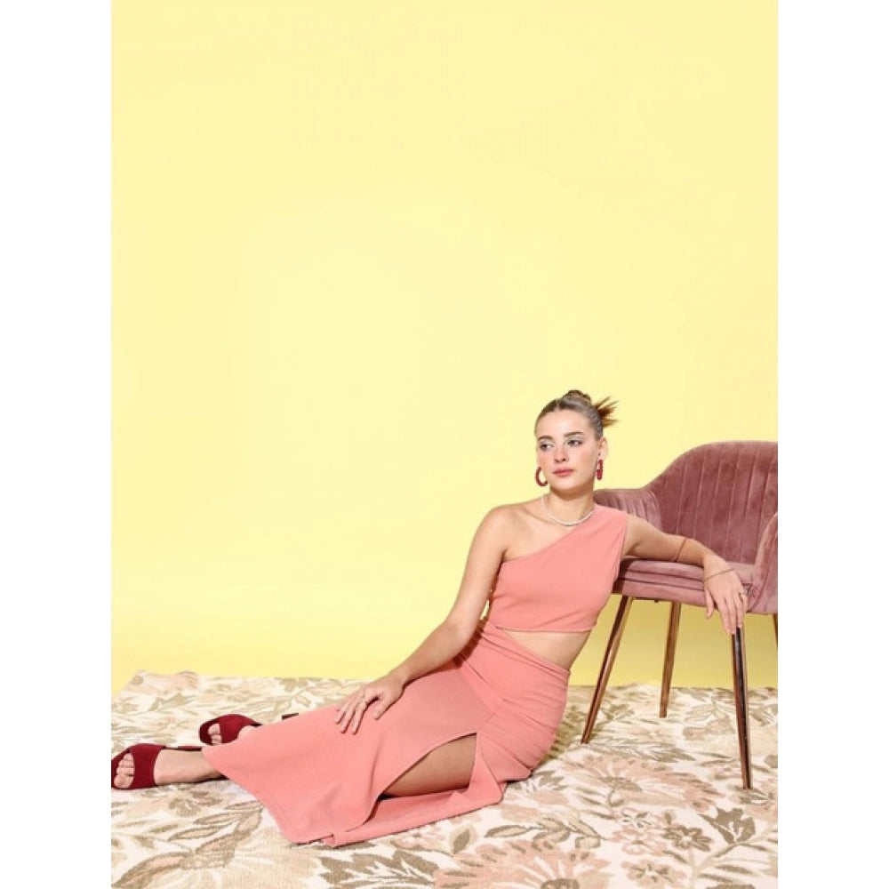 Vaystra Polyester Lycra Solid Sleeveless Dress – Pink