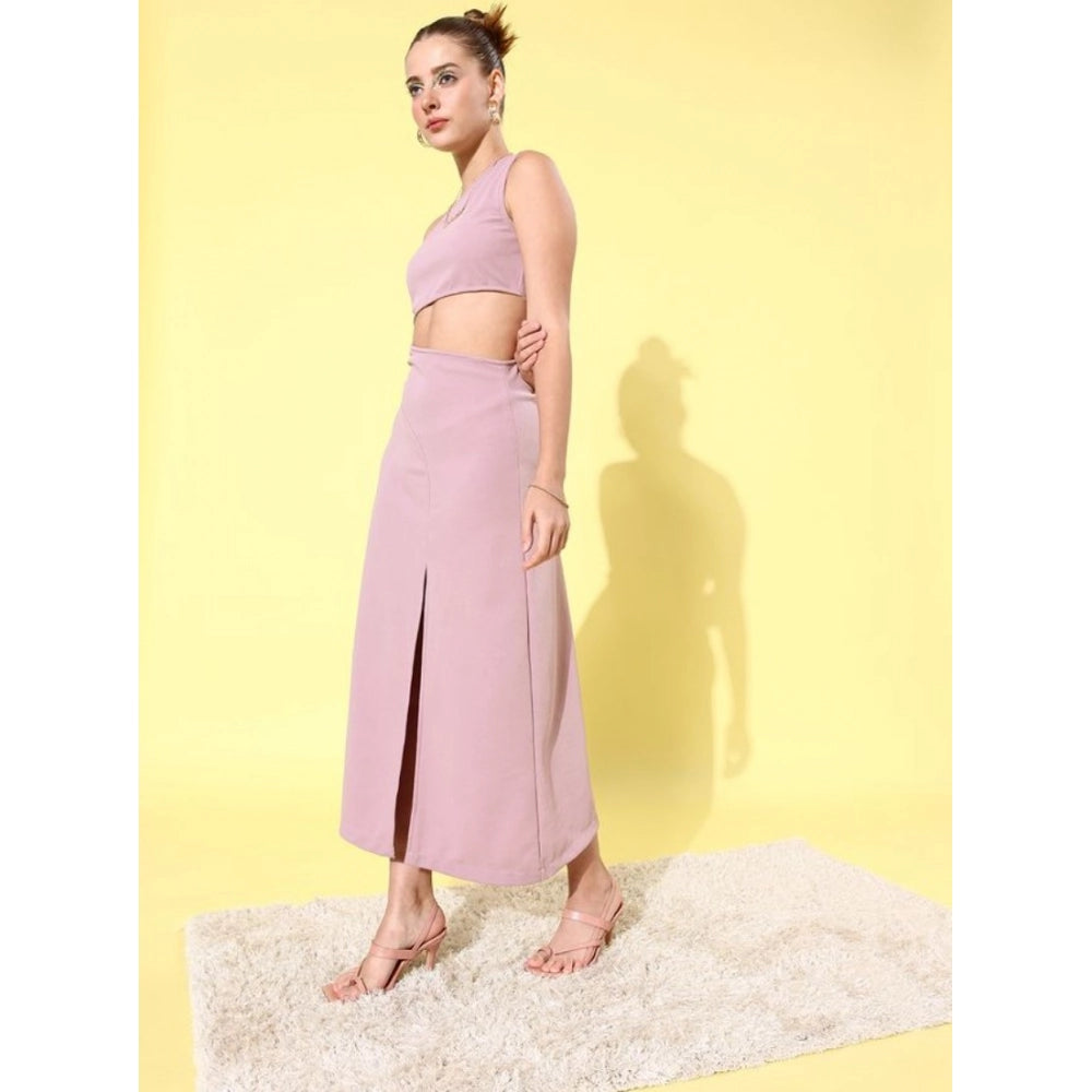 Vaystra Polyester Lycra Solid Sleeveless Dress – Lavender