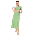 Vaystra Polyester Lycra Solid Sleeveless Dress – Green