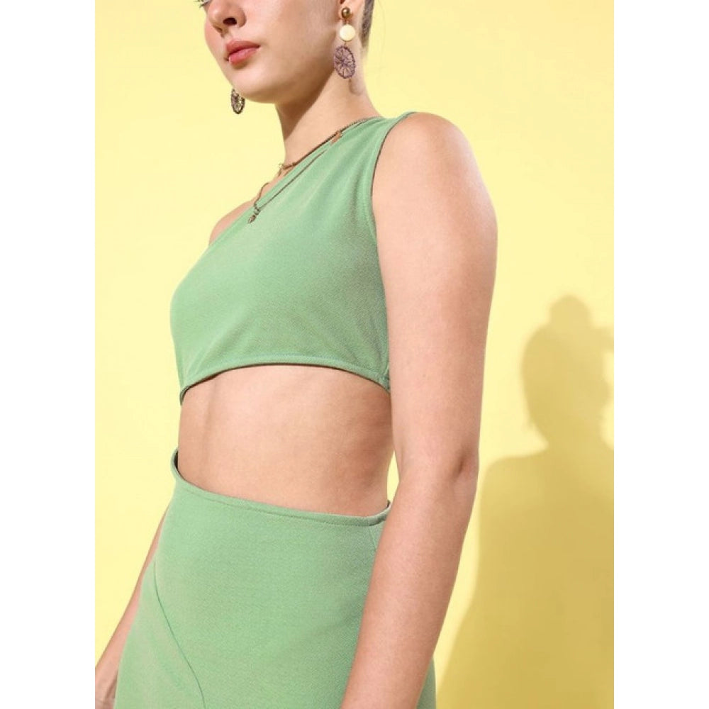 Vaystra Polyester Lycra Solid Sleeveless Dress – Green